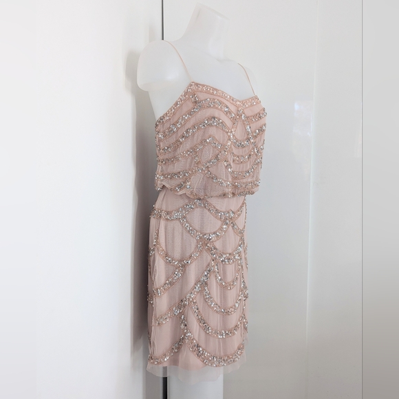 AIDAN MATTOX Light Pink/Blush Blouson Beaded Dress Size 4 - Picture 3 of 16